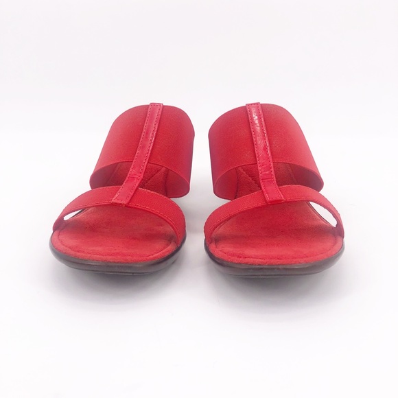 Red Italian Elastic Wedge Sandals Suede Lined - Picture 3 of 6